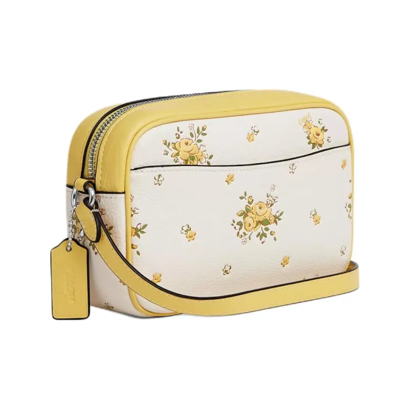 COACH Jamie Litchi Grain Leather Camera Bag, Shoulder Bag Mini Women's Yellow & White-1