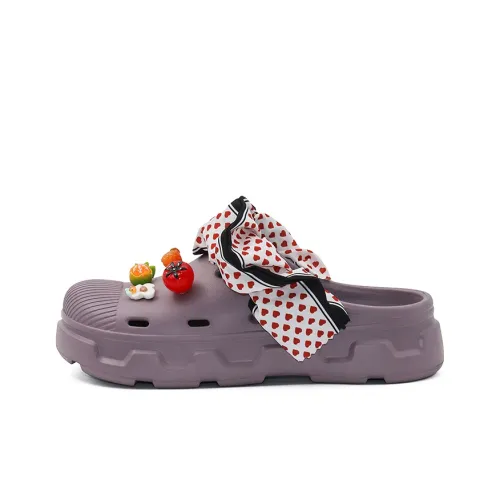 OUBT Fruit And Vegetable Party, Heart Polka Dot Lace Fabric Clogs Women's Purple