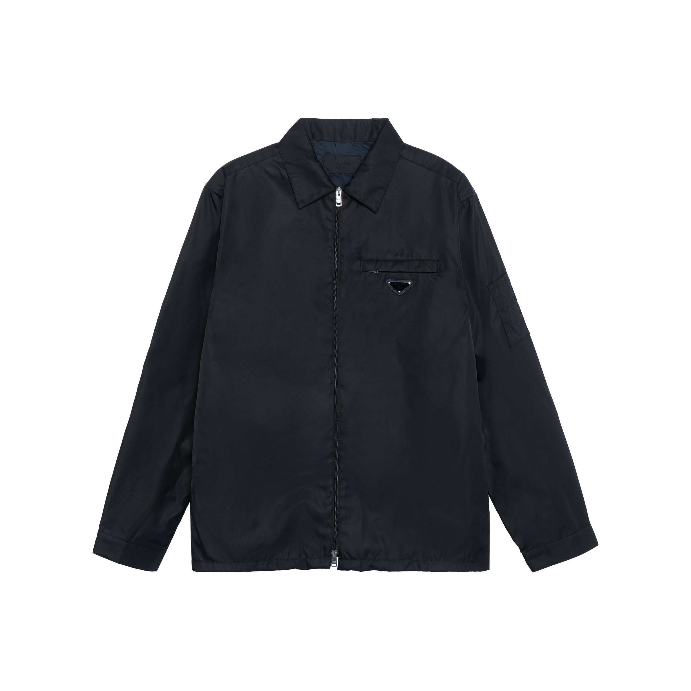 PRADA Men's Logo Zip-Up Hooded Jacket Black - POIZON PRADA Men's Logo Zip-Up Hooded Jacket Black - POIZON