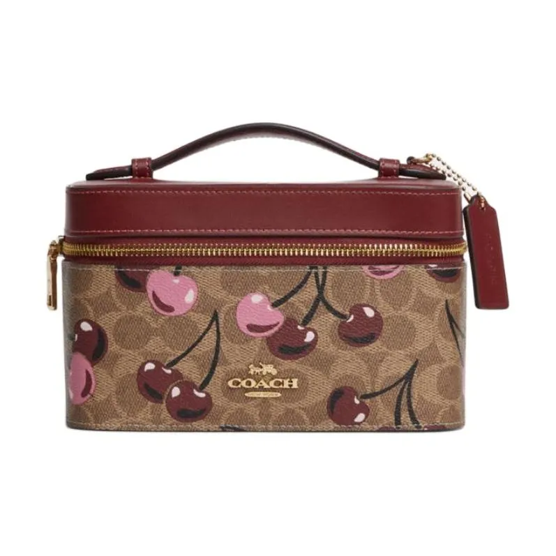 COACH Smooth Leather Makeup Bag Mini Women's Brown & Red-0