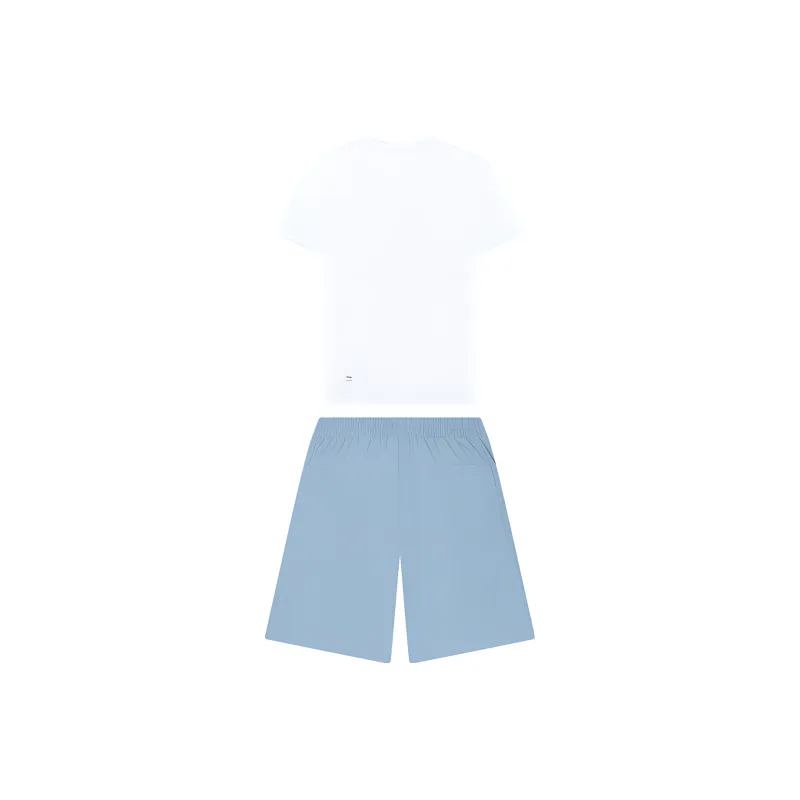 FILA Casual Sportswear Men Clothing Set White Short Sleeved Shirt+Blue Shorts-1