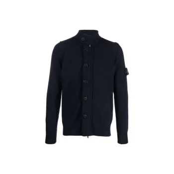 STONE ISLAND High Neck Logo Patch Ribbed Cardigan