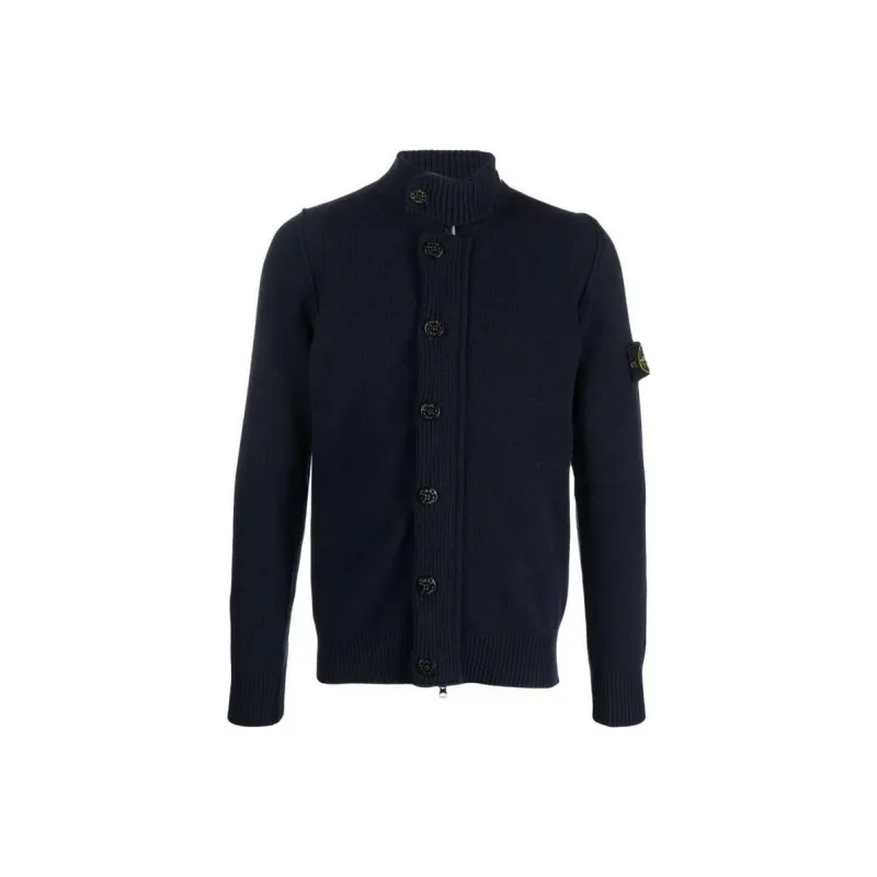STONE ISLAND High Neck Logo Patch Ribbed Cardigan-0