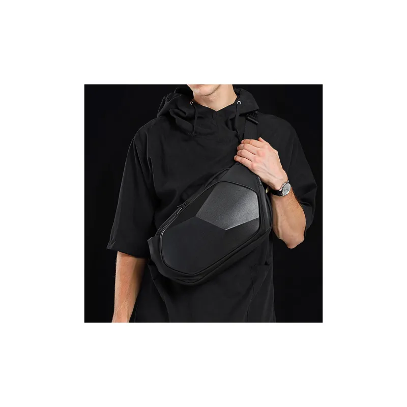 BANGE PU Shield Armor Bag, Crossbody Fashion Trend, One Shoulder Sling Bag, Crossbody Bag Men's Black-4