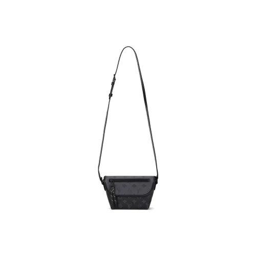 LOUIS VUITTON Leather Trim Shoulder Bag Crossbody Bag Men's Gray & Black