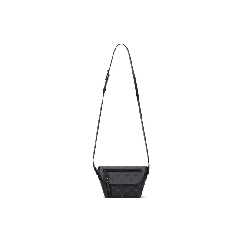 LOUIS VUITTON Leather Trim Shoulder Bag Crossbody Bag Men's Gray & Black-0
