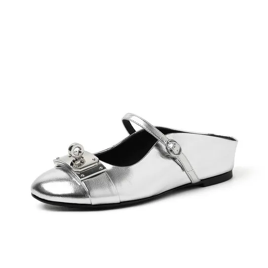 QUICHESHOES Rubber Sole Leather Patchwork Quiet Closed Toe Slippers Women's-9