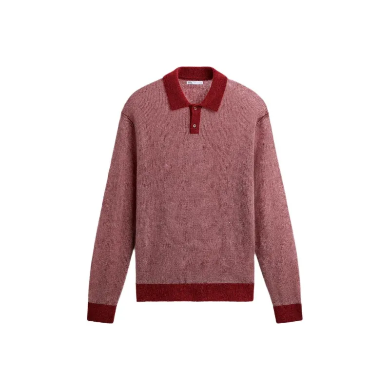 ZARA Polo Shirt Men's Burgundy Red-0