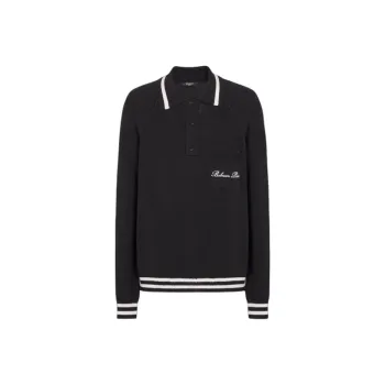 BALMAIN Logo Embroidered Long Sleeve Polo Shirt