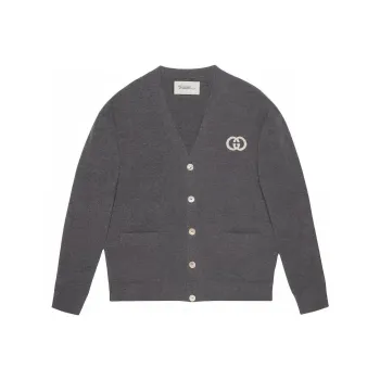 GUCCI Knit Wool Cardigan With Interlocking G Knitwear Men's Gray