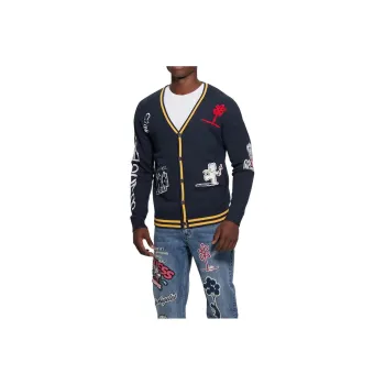 GUESS Graffiti Patch Cardigan Knitwear Men's Marine Blue