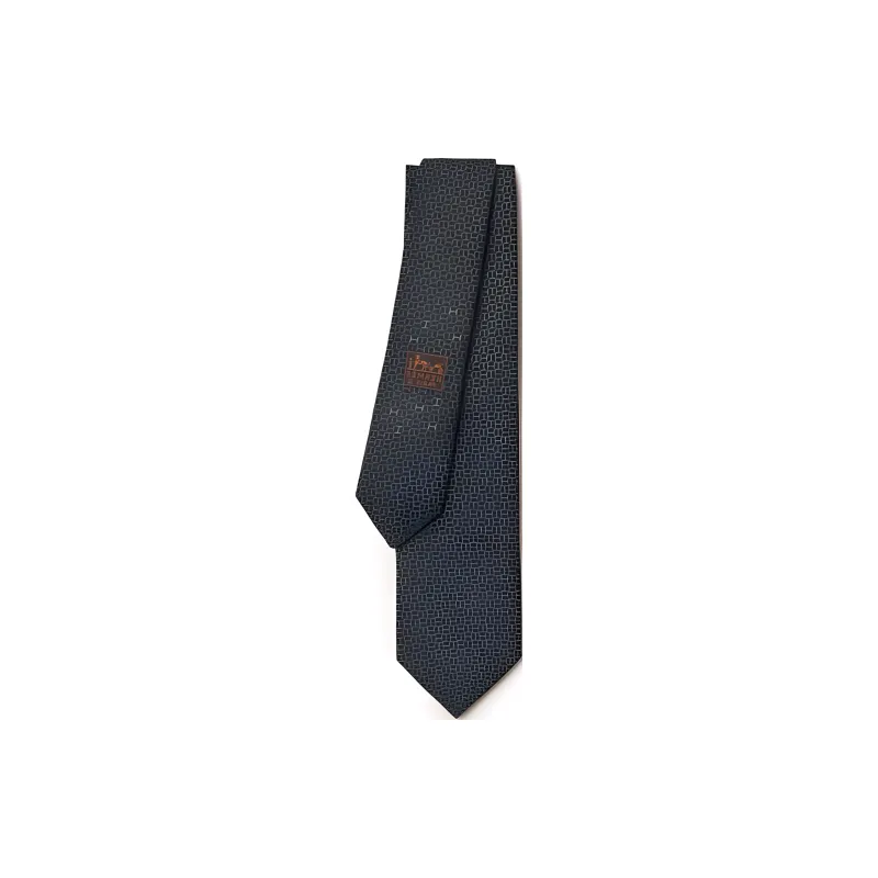 HERMES Silk Ties Men's Black/Charcoal Gray-1