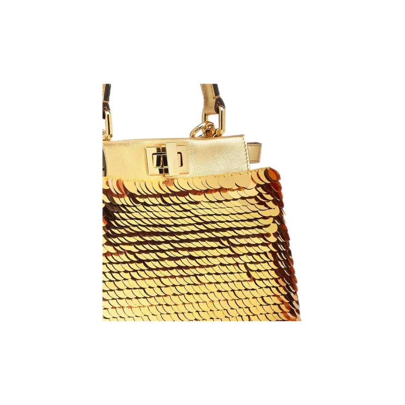 FENDI Peekaboo Cow Leather Shoulder Bag, Crossbody Bag, Handbag Women's Gold-3