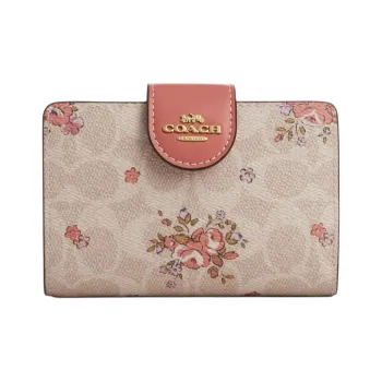 COACH Corner Zip Coated Canvas Wallet Medium Size Women's Sand & Multicolor
