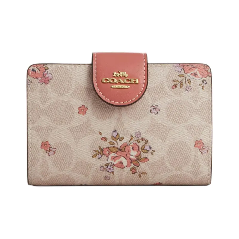 COACH Corner Zip Coated Canvas Wallet Medium Size Women's Sand & Multicolor-0