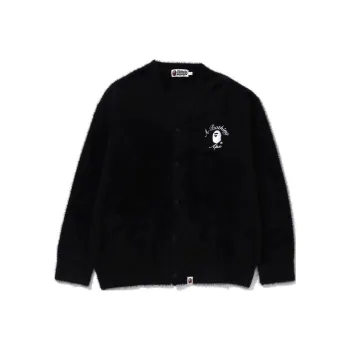 A BATHING APE Logo Embroidered Shaggy Knit Cardigan