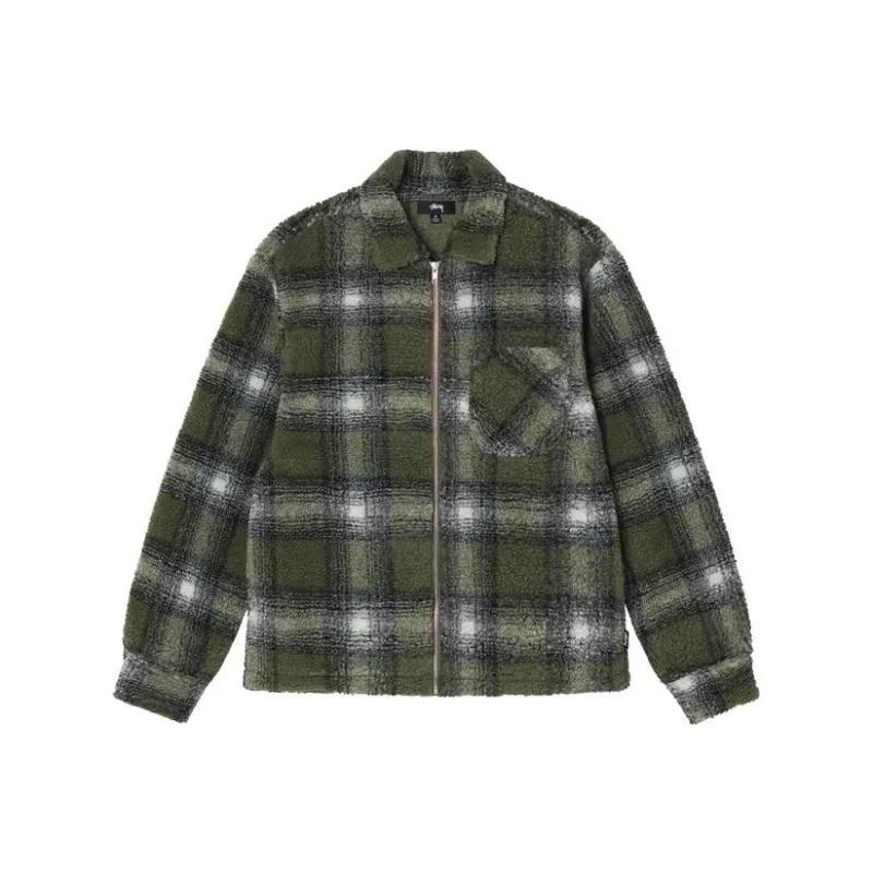 Stussy Shadow Plaid Sherpa Zip-12