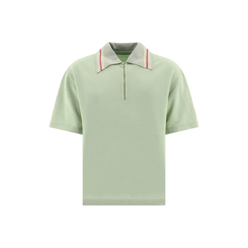 Kapital Striped Collar Half zip Polo Shirt-0