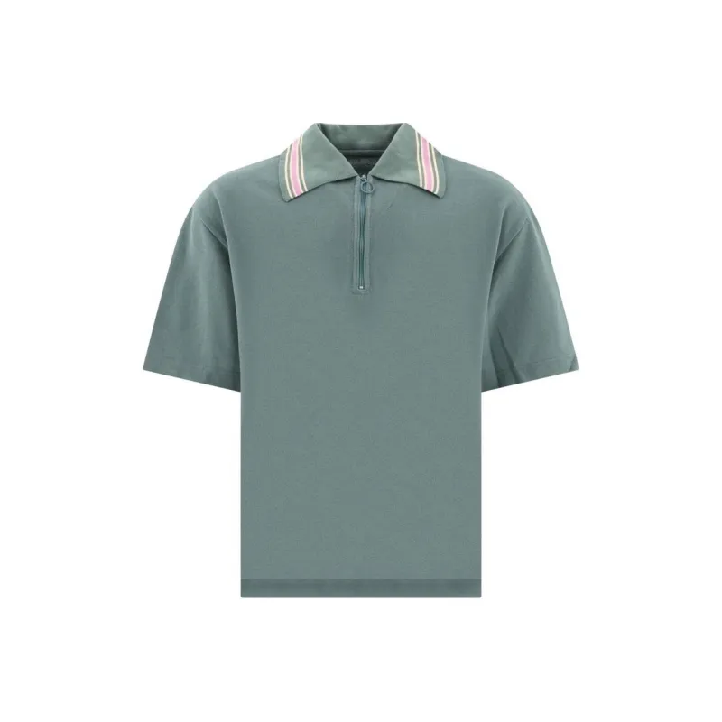 Kapital Striped Collar Half zip Polo Shirt-0