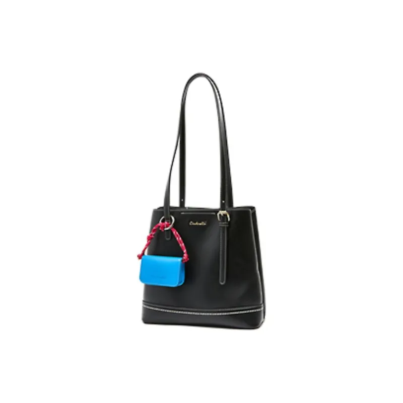 Three Blessings PU Tote Bag, Shopping Bag, Handbag, Shoulder Bag Medium Size Women's Black/Pure White-1