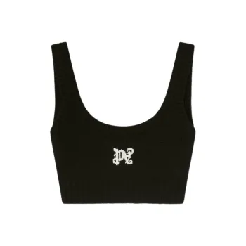PALM ANGELS Logo-Intarsia Cropped Knitted Top