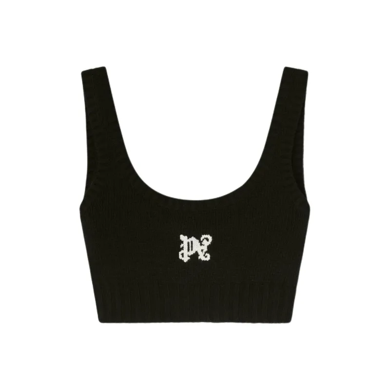 PALM ANGELS Intarsia Knit logo Crop Top-0