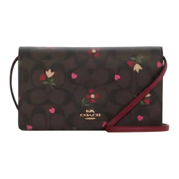COACH Anna Leather Envelope Bag, Crossbody Bag Small Size Women's Brown/Burgundy Multicolor