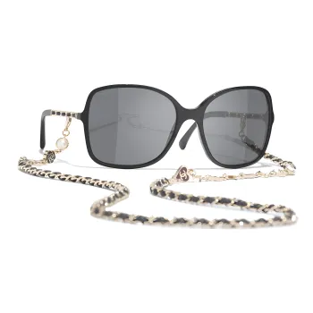 CHANEL Irregular Shape Sunglasses Unisex Black