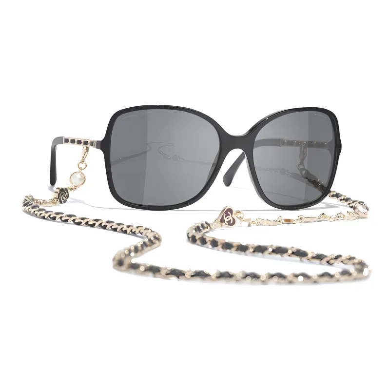 CHANEL Irregular Shape Sunglasses Unisex Black-0