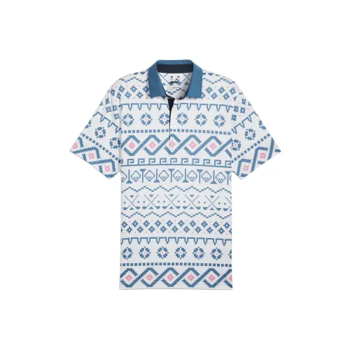 PUMA Fair Isle Print Golf Men Polo Shirt Men's White