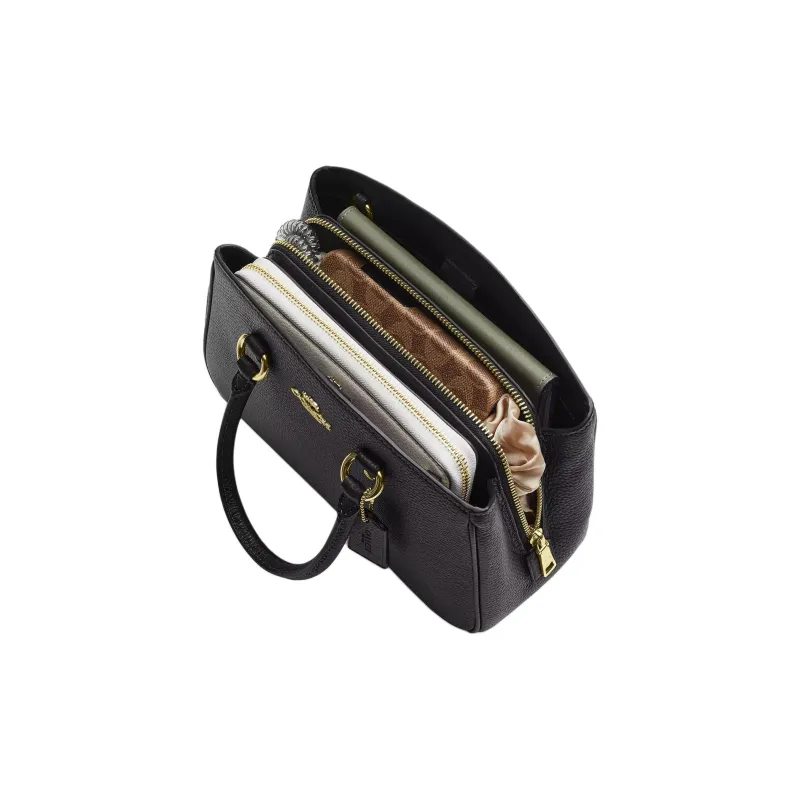 COACH Litchi Grain Leather One Shoulder Handbag Trumpets Women's Black-3