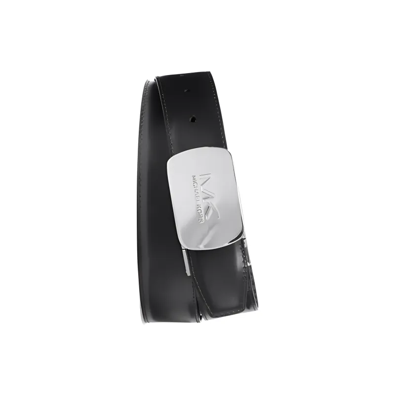 MICHAEL KORS Smooth Buckle With Logo Embossed Leather Belts Men's Black-1