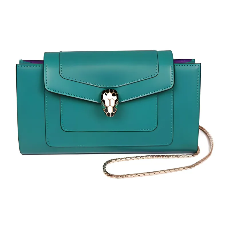 BVLGARI Serpenti Forever Series Calfskin Wallet, Crossbody Bag, Shoulder Bag Women's Bright Green-2