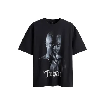 H&M Drop Shoulder Sleeve T-Shirt Men's Black/2Pac003