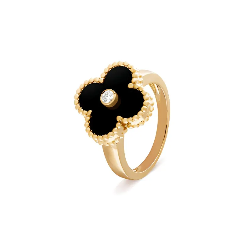 Van Cleef & Arpels 10's 18kt Yellow Gold Alhambra Diamond Ring-1