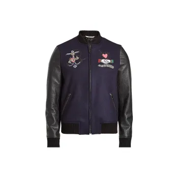 Valentino Graphic Patch Zip Up Varsity Jacket