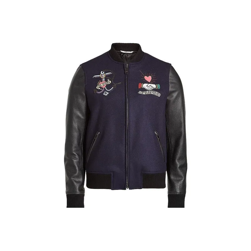 Valentino Graphic Patch Zip Up Varsity Jacket-0