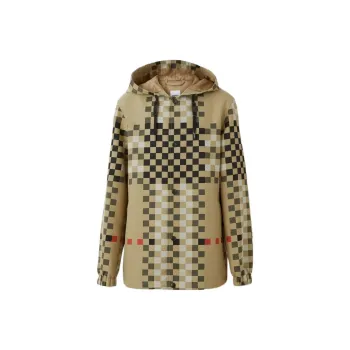 Burberry Pixel Check Hooded Drawstring Jacket