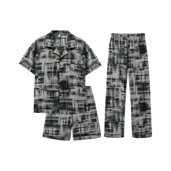 Qiao Ni Tong Pajama Set Men's Ink Drawn Plaid