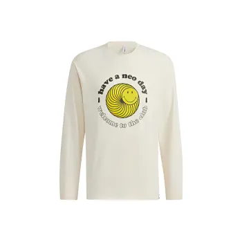 Adidas Neo x Smiley Crew Neck Loose Fit Straight Long Sleeved T Shirt Men's White
