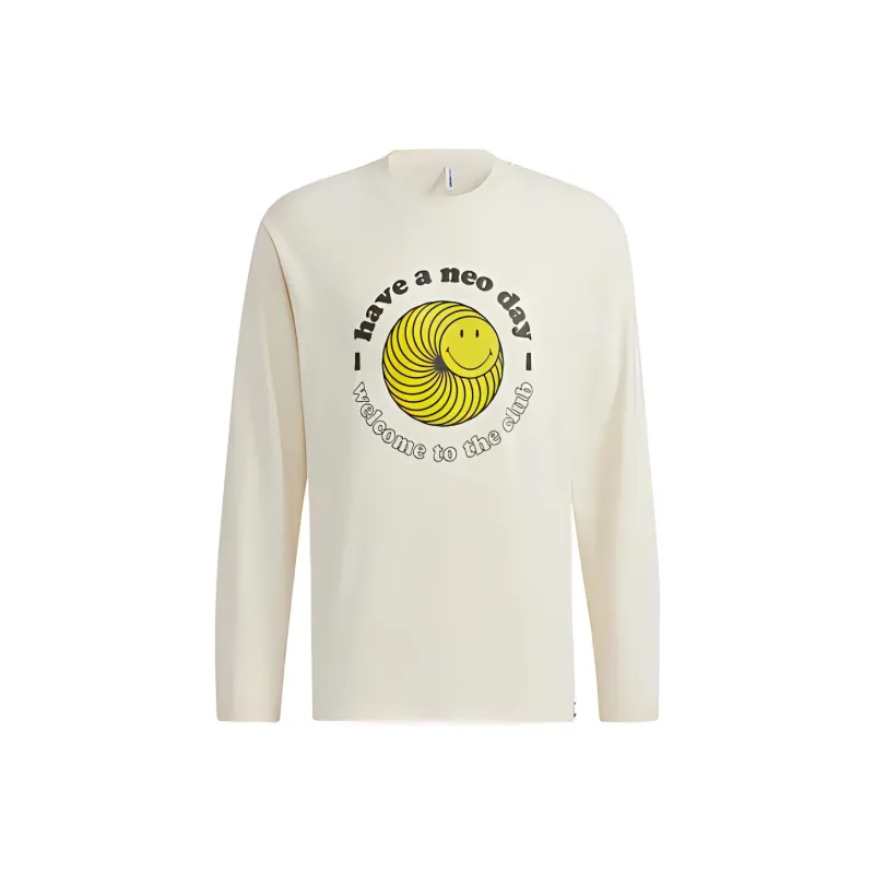 Adidas Neo x Smiley Crew Neck Loose Fit Straight Long Sleeved T Shirt Men's White-0