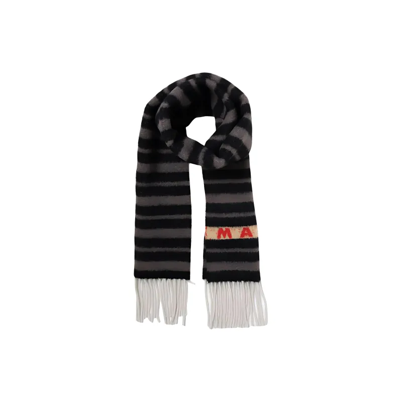MARNI Striped Logo Intarsia Fringed Scarf-1