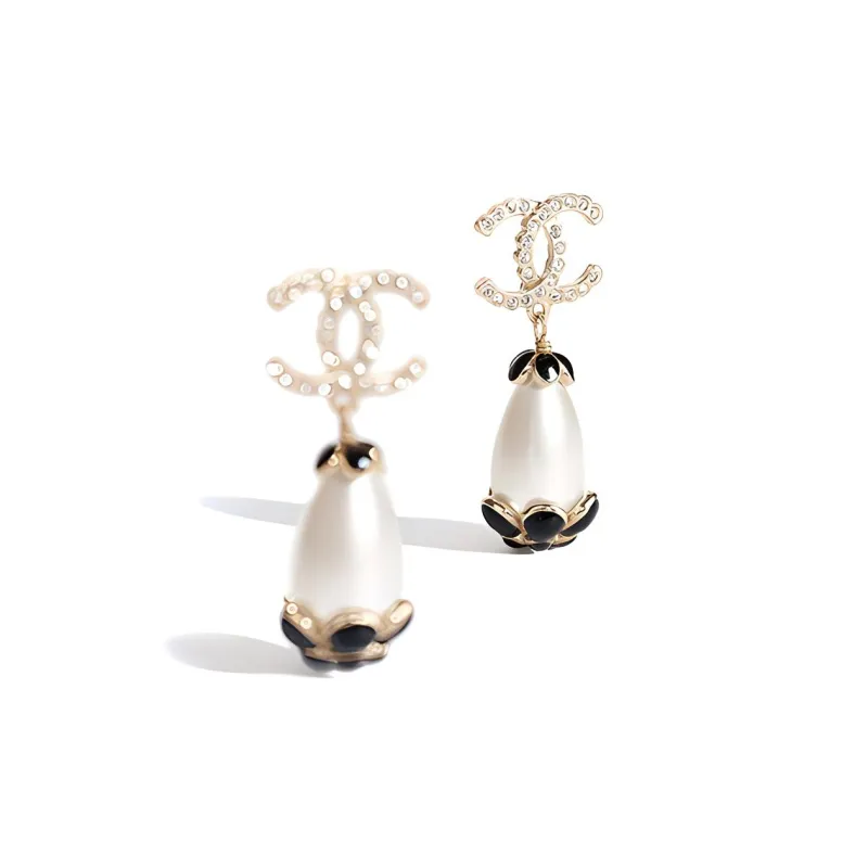 CHANEL Earrings Women's Gold/Pearl White/Black-1