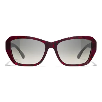 CHANEL Acetate Irregular Shape Sunglasses Women's Red