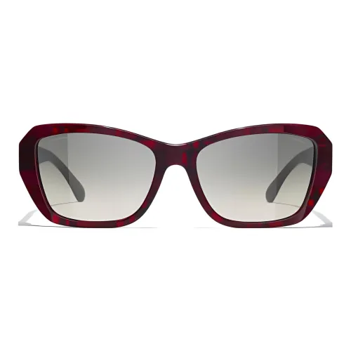 CHANEL Acetate Irregular Shape Sunglasses Women's Red