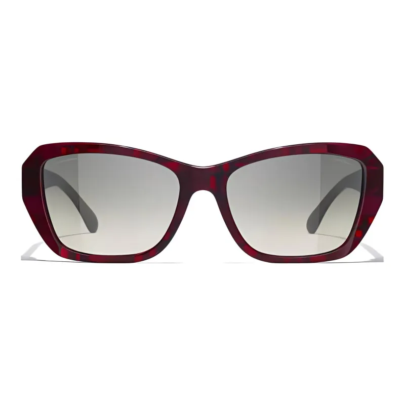 CHANEL Acetate Irregular Shape Sunglasses Women's Red-0
