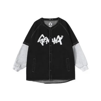 GENANX Loose Fit Mock Two Piece Jacket Unisex Black