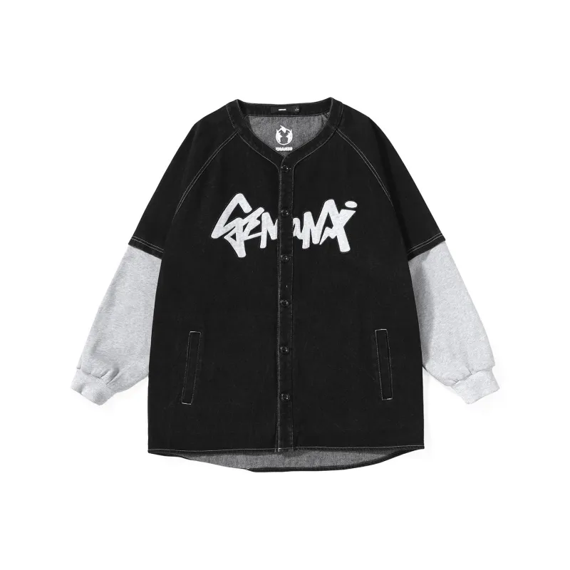 GENANX Loose Fit Mock Two Piece Jacket Unisex Black-0