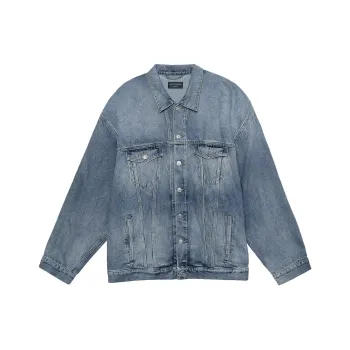 Balenciaga Denim Oversized Censored Logo Embroidery Patch Jacket