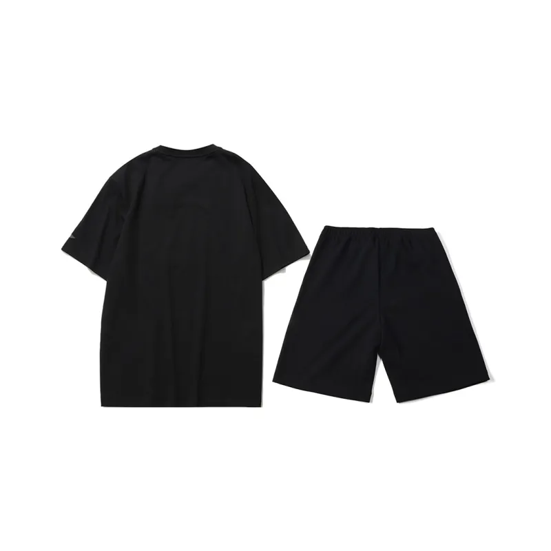 LiNing Casual Sportswear Men's Black Short Sleeved Shirt+Black Shorts-1